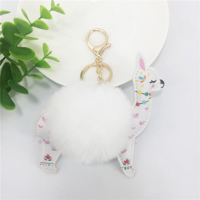 PU alpaca ball keychain